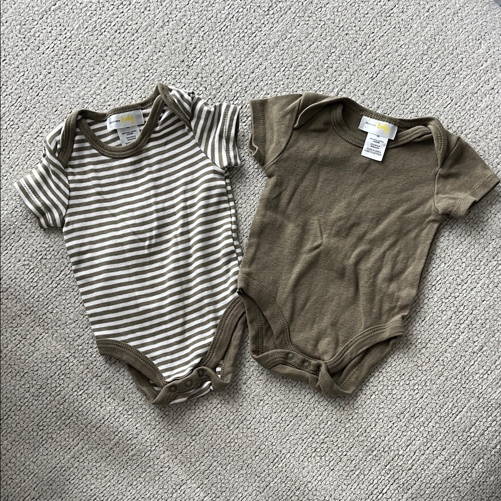Striped and Solid Brown Kids One Piece Set